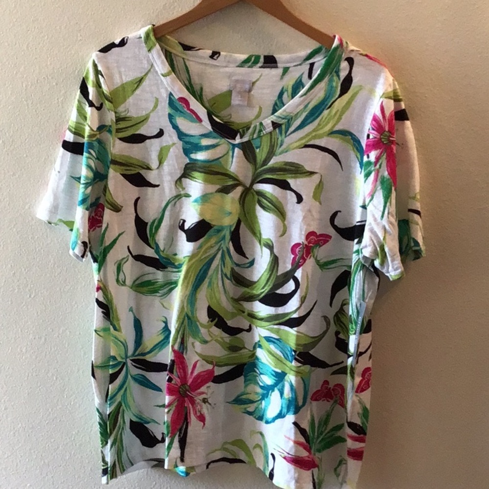 Chico’s Cotton Slub V-Neck Tee size 3